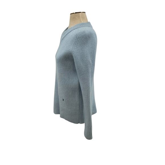 Helmut Lang‎ Sweater Wool Cashmere V-Neck Ribbed Baby Blue Size Medium - Picture 6 of 11